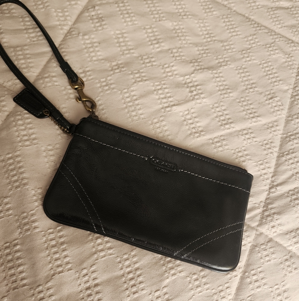 Coach Black Leather Wristlet